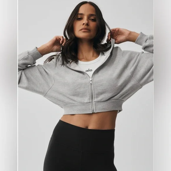 Alo Sweet Escape Cropped Zip Up Hoodie - size Small - Picture 2 of 8